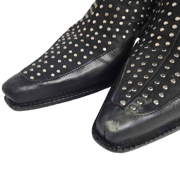 Donald J. Pliner Western Couture Boots Black Silver Studded 8M Cowgirl Leather - Picture 3 of 12